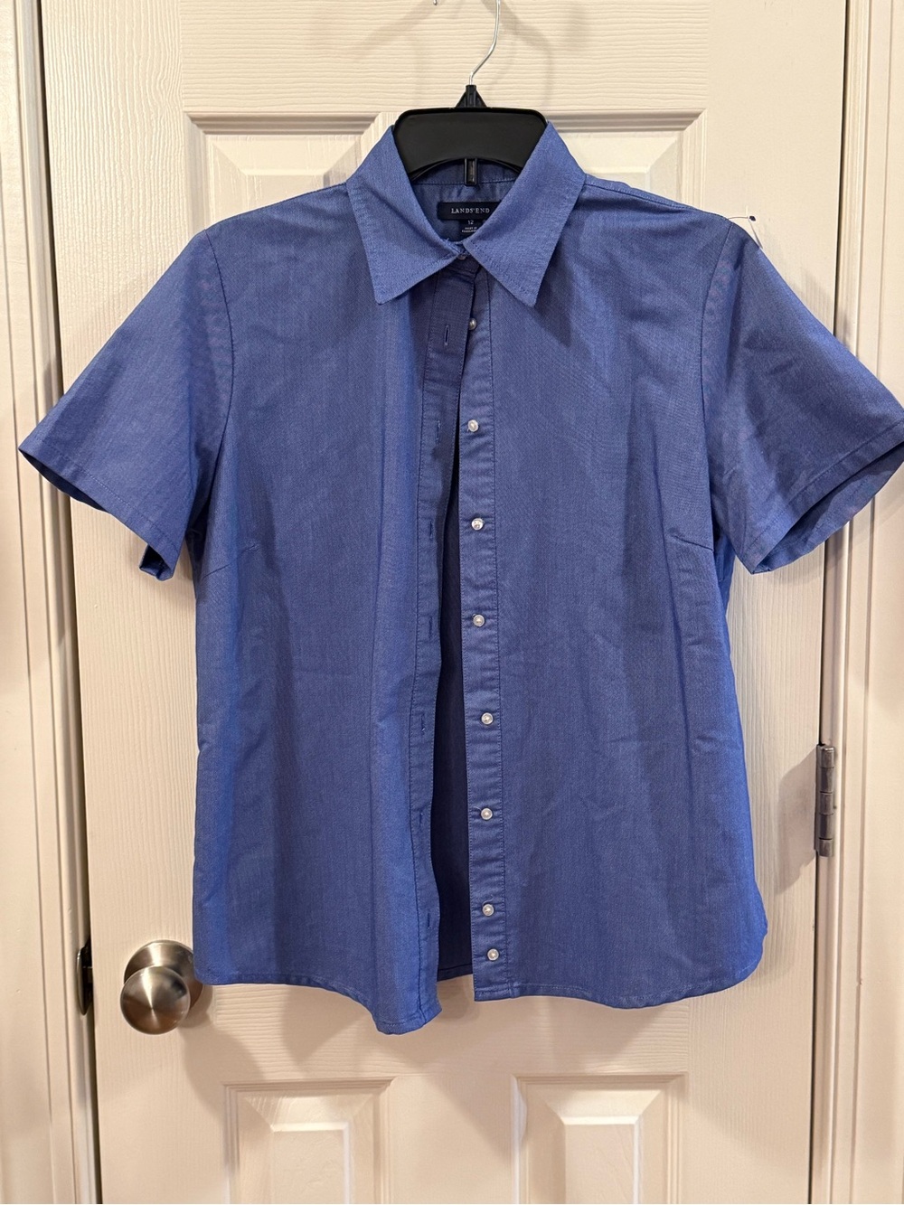Lands' End Women’s Blue Short Sleeve Button Front Oxford Shirt Size 12